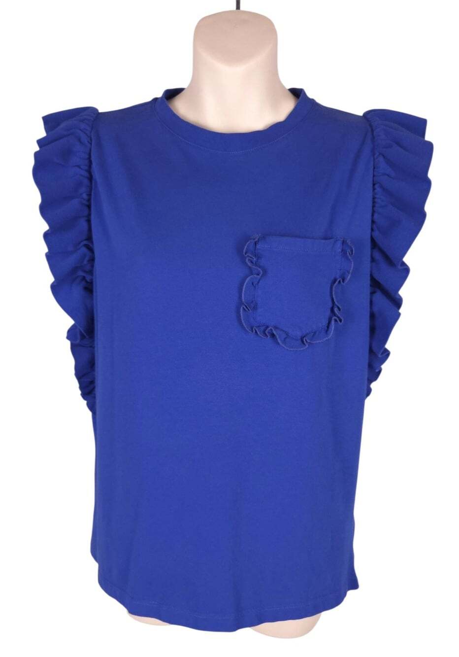 MSGM Milano Ruffle T-Shirt US M EU 40 Womens Blue Cotton $195
